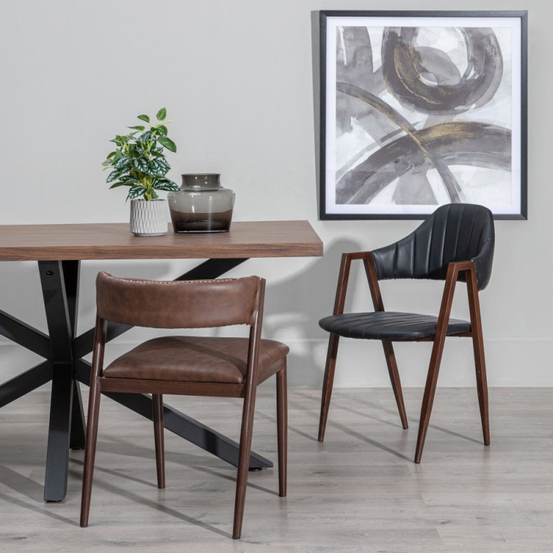 Table à manger moderne Rectangulaire 6 personnes en Bois MDF Marron Métal Noir Maira - 2