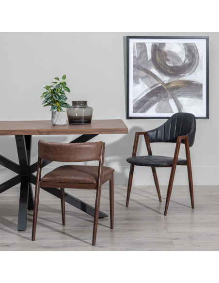 Table à manger moderne Rectangulaire 6 personnes en Bois MDF Marron Métal Noir Maira - 2