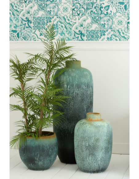 Vase Ovale XL Vintage Hauteur 50 cm en Céramique Azur Evasio - 4