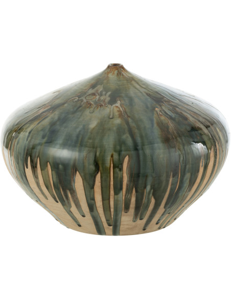 Vase Rond Hauteur 23 cm en Céramique Beige Vert Paint - 1