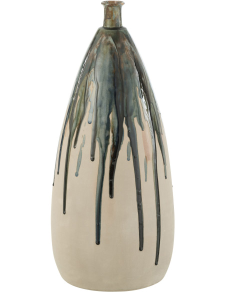 Vase Ovale XL Hauteur 50 cm en Céramique Beige Vert Paint - 1