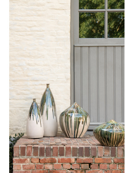 Vase Ovale XL Hauteur 50 cm en Céramique Beige Vert Paint - 2