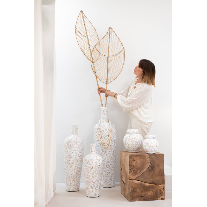 Vase Ovale XXL Hauteur 100 cm en Ciment Blanc Lawra - 3