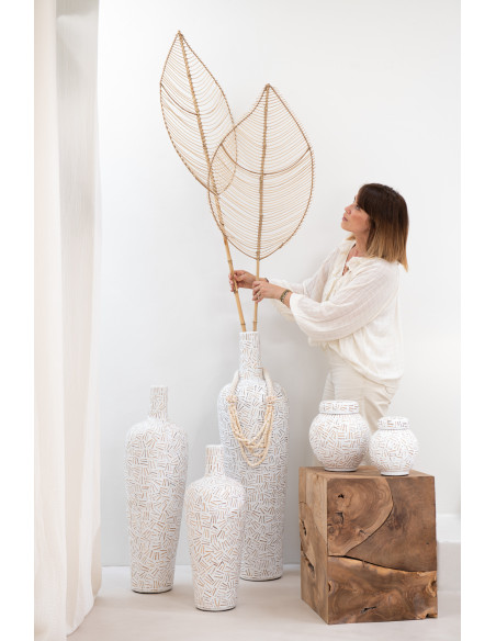 Vase Ovale XXL Hauteur 100 cm en Ciment Blanc Lawra - 3