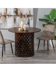 Table à manger moderne ajourée Ronde 4 personnes en Bois de sapin Bois MDF Marron Belina - 1 2