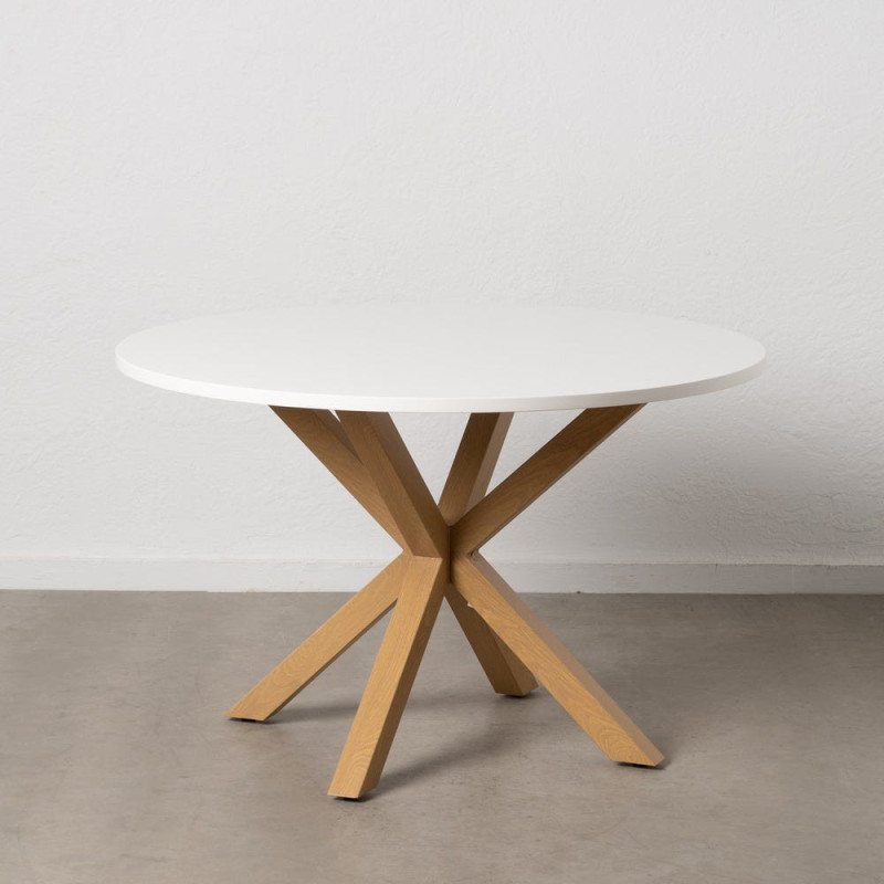 Table à manger moderne Ronde 6 personnes en Bois MDF Blanc Métal Effet bois naturel Karina - 8