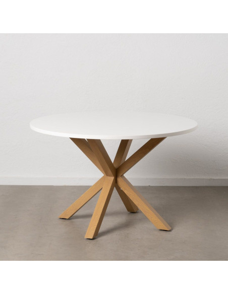 Table à manger moderne Ronde 6 personnes en Bois MDF Blanc Métal Effet bois naturel Karina - 8