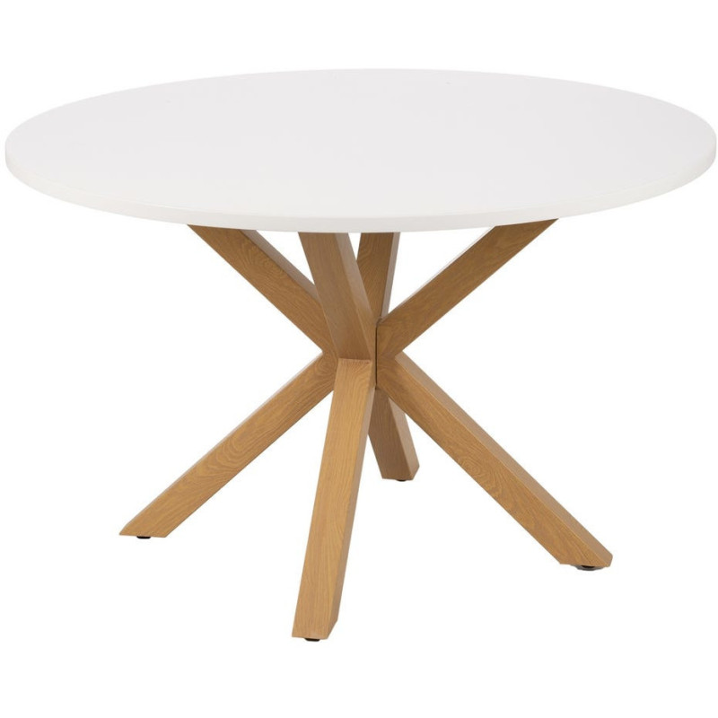 Table à manger moderne Ronde 6 personnes en Bois MDF Blanc Métal Effet bois naturel Karina - 1