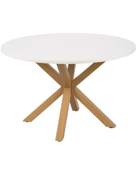 Table à manger moderne Ronde 6 personnes en Bois MDF Blanc Métal Effet bois naturel Karina - 1
