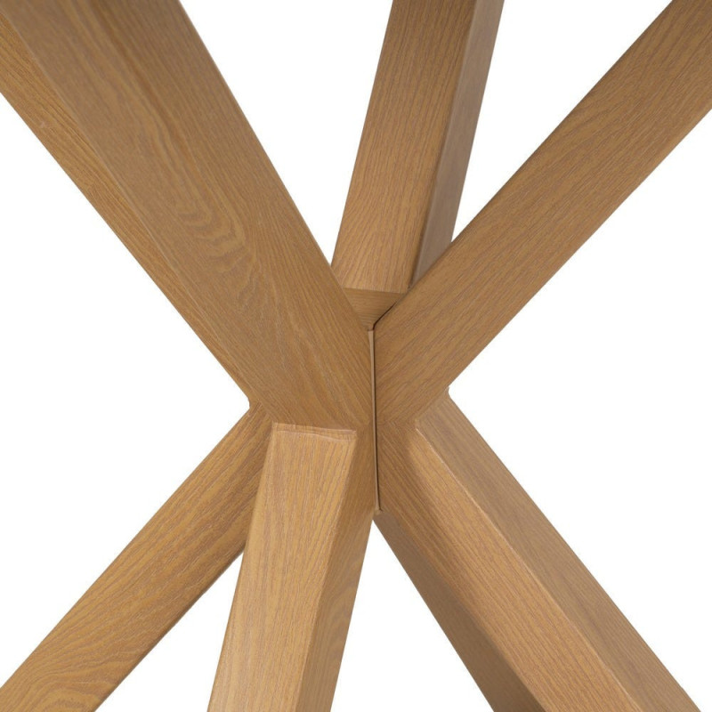 Table à manger moderne Ronde 6 personnes en Bois MDF Blanc Métal Effet bois naturel Karina - 5