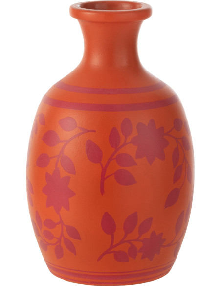 Vase Ovale Hauteur 38 cm en Terre cuite Orange Rose Motif fleurs Campeche - 1