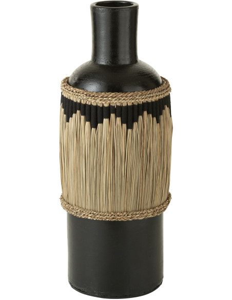 Vase Bouteille XXL Hauteur 75 cm en Terre cuite Noir Herbe Naturel Noir Pugghie - 1