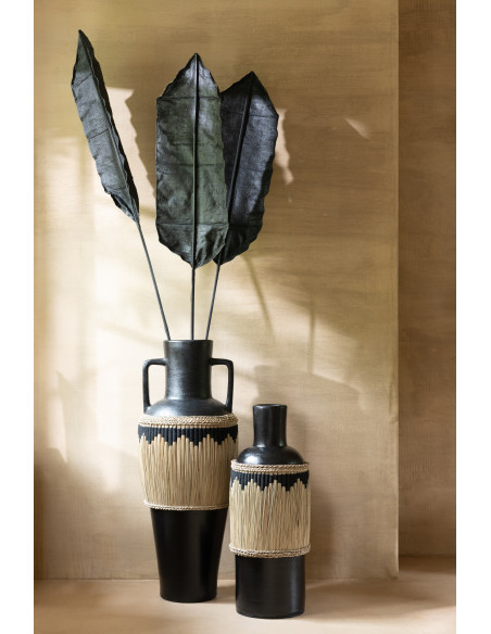 Vase Bouteille XXL Hauteur 75 cm en Terre cuite Noir Herbe Naturel Noir Pugghie - 2