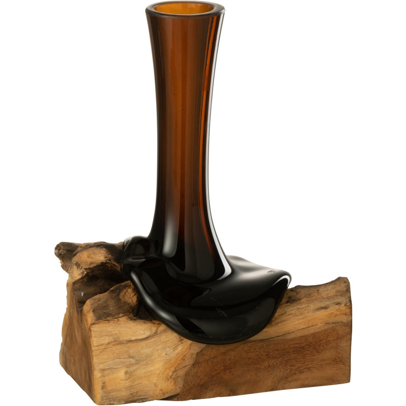 Vase Cylindrique sur pied Hauteur 30 cm en Verre recyclé Marron Bois de gamal Naturel Gamal - 1