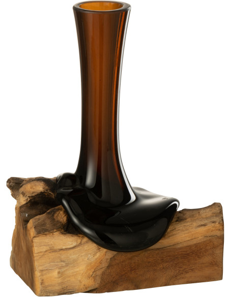 Vase Cylindrique sur pied Hauteur 30 cm en Verre recyclé Marron Bois de gamal Naturel Gamal - 1