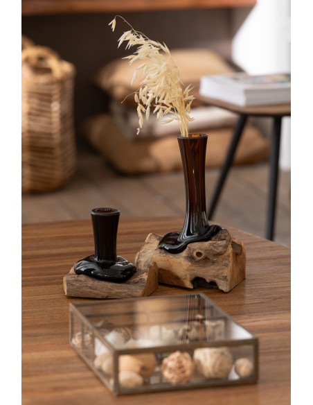 Vase Cylindrique sur pied Hauteur 30 cm en Verre recyclé Marron Bois de gamal Naturel Gamal - 3