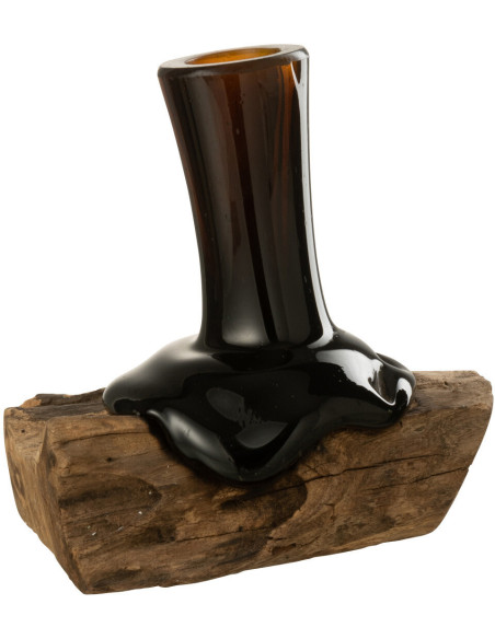 Vase Cylindrique sur pied Hauteur 20 cm en Verre recyclé Marron Bois de gamal Naturel Gamal - 1