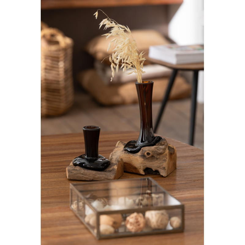 Vase Cylindrique sur pied Hauteur 20 cm en Verre recyclé Marron Bois de gamal Naturel Gamal - 2