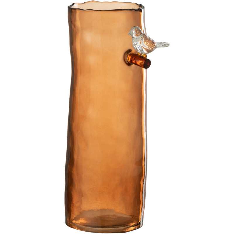 Vase Cyclindrique Oiseau sur branche Hauteur 27 cm en Verre Orange Aves - 1