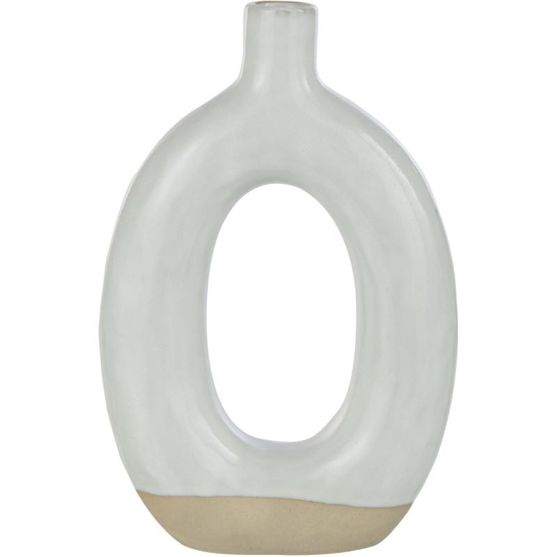 Vase Ovale Plat Hauteur 25 cm en Porcelaine Blanc Beige Malotti - 1