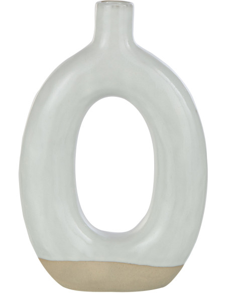 Vase Ovale Plat Hauteur 25 cm en Porcelaine Blanc Beige Malotti - 1