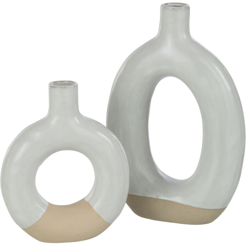 Vase Ovale Plat Hauteur 25 cm en Porcelaine Blanc Beige Malotti - 2
