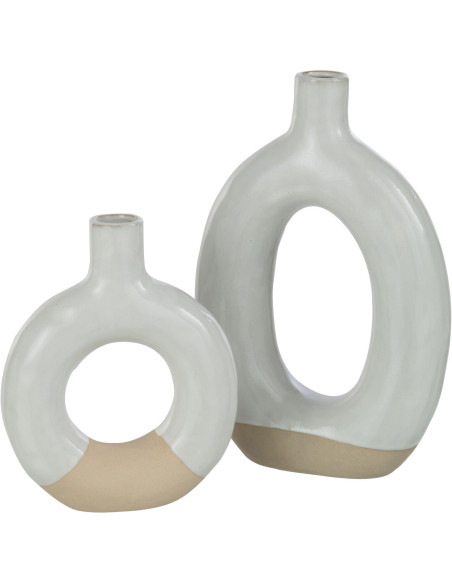 Vase Ovale Plat Hauteur 25 cm en Porcelaine Blanc Beige Malotti - 2