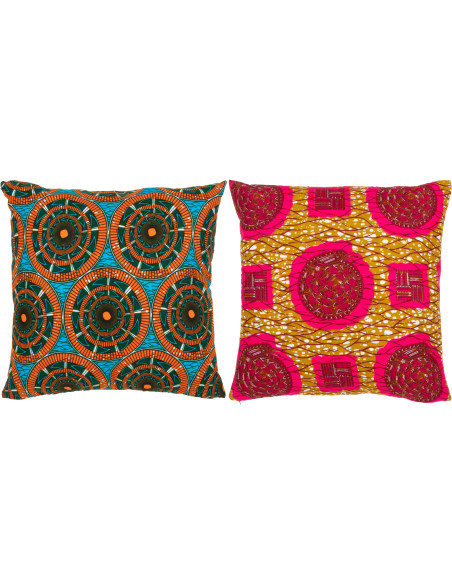Coussin Carré 45x45 en Polyester Rose Vert Motif psychédélique Thymos (Lot de 2) - 1