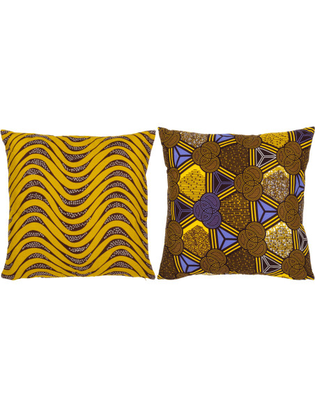 Coussin Carré 45x45 en Polyester Doré Noir Motif psychédélique Thymos (Lot de 2) - 1