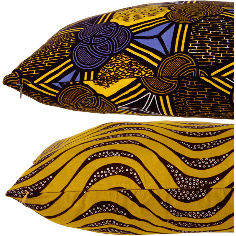 Coussin Carré 45x45 en Polyester Doré Noir Motif psychédélique Thymos (Lot de 2) - 3