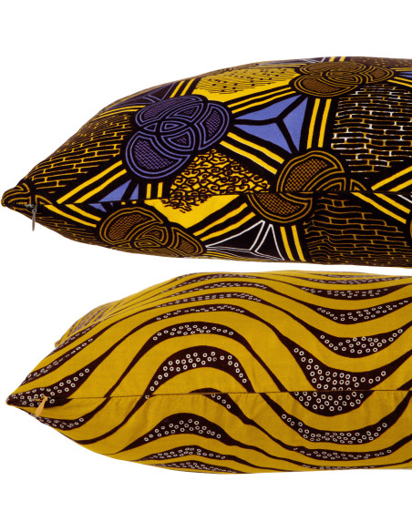 Coussin Carré 45x45 en Polyester Doré Noir Motif psychédélique Thymos (Lot de 2) - 3