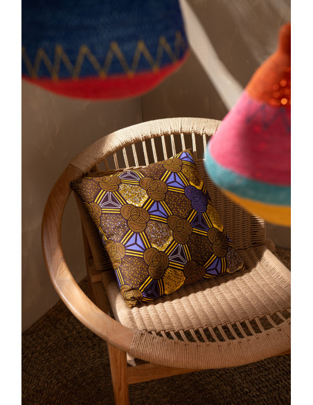 Coussin Carré 45x45 en Polyester Doré Noir Motif psychédélique Thymos (Lot de 2) - 4