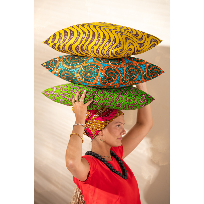 Coussin Carré 45x45 en Polyester Doré Noir Motif psychédélique Thymos (Lot de 2) - 5