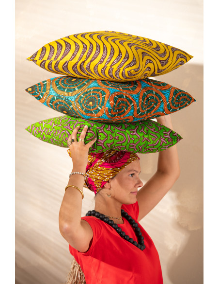 Coussin Carré 45x45 en Polyester Doré Noir Motif psychédélique Thymos (Lot de 2) - 5