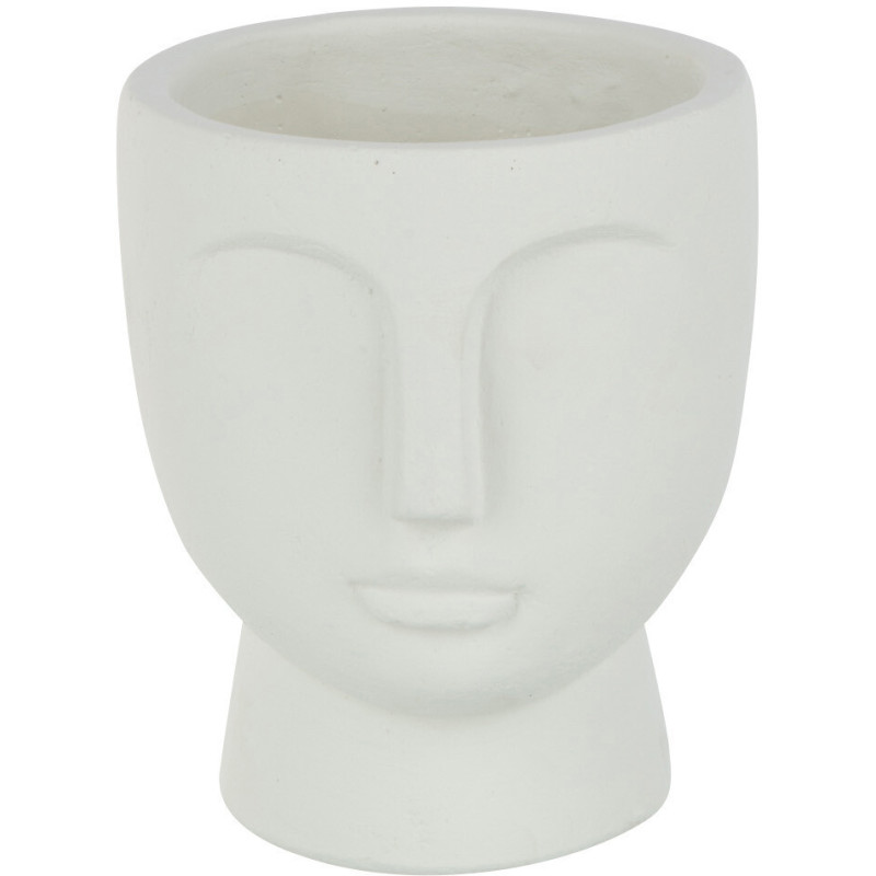 Cache-pot Ovale Visage Diamètre 14 cm en Ciment Blanc Facio - 1