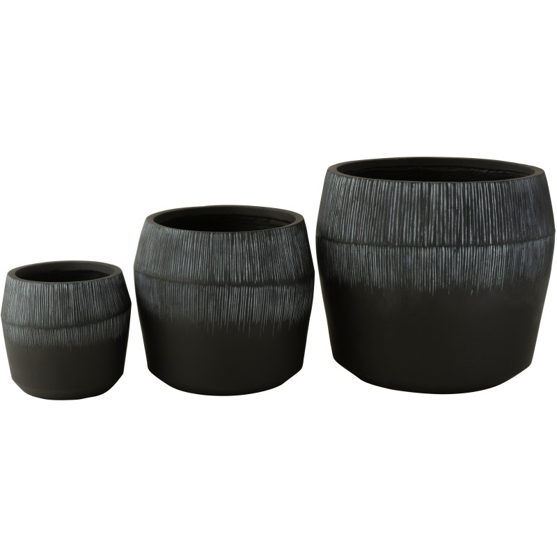 Cache-pot Rond Haut XL en Argile Noir Motif stries Komakio (Lot de 3) - 2