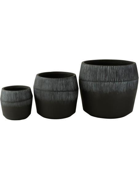 Cache-pot Rond Haut XL en Argile Noir Motif stries Komakio (Lot de 3) - 2