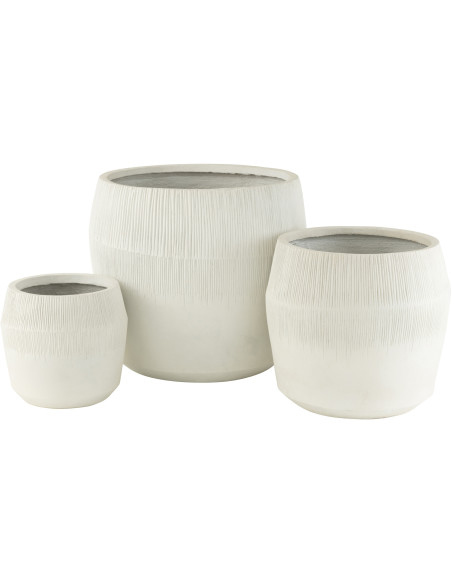 Cache-pot Rond Haut XL en Argile Blanc Motif stries Komakio (Lot de 3) - 1