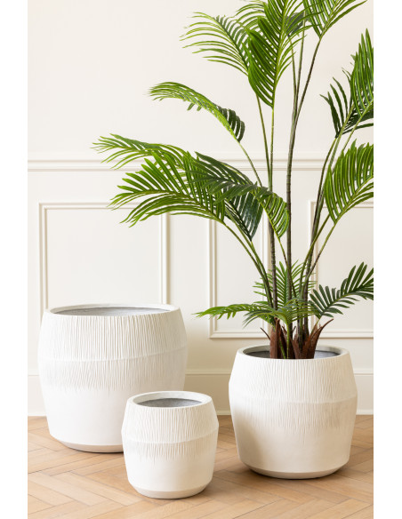 Cache-pot Rond Haut XL en Argile Blanc Motif stries Komakio (Lot de 3) - 2