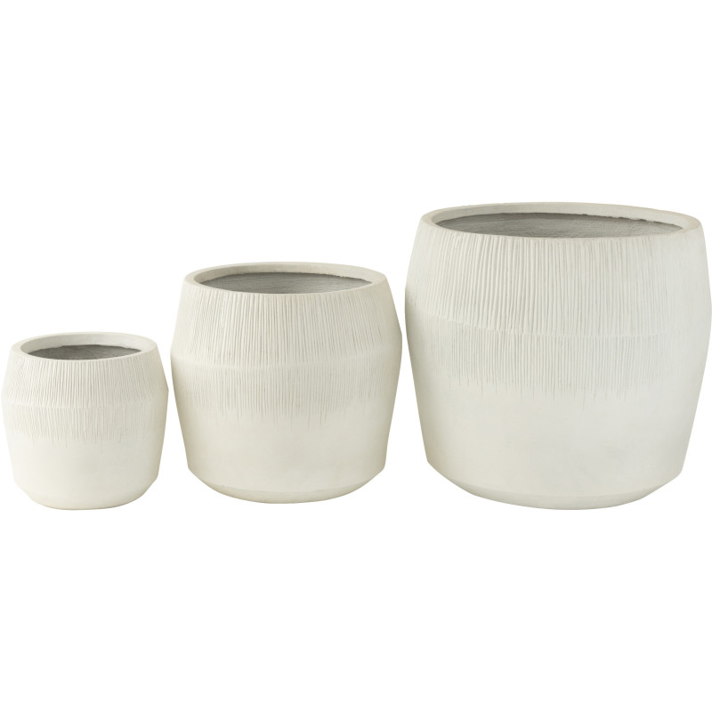 Cache-pot Rond Haut XL en Argile Blanc Motif stries Komakio (Lot de 3) - 3