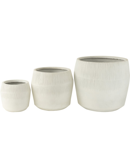 Cache-pot Rond Haut XL en Argile Blanc Motif stries Komakio (Lot de 3) - 3