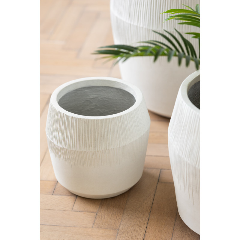 Cache-pot Rond Haut XL en Argile Blanc Motif stries Komakio (Lot de 3) - 4