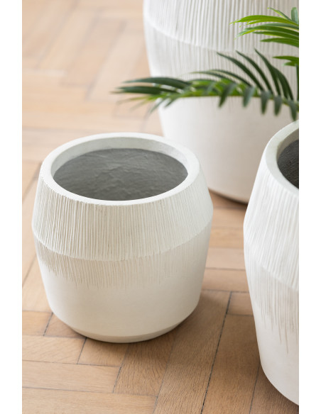Cache-pot Rond Haut XL en Argile Blanc Motif stries Komakio (Lot de 3) - 4