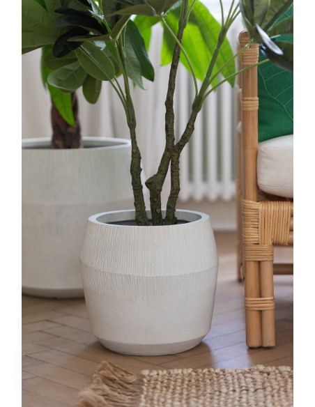 Cache-pot Rond Haut XL en Argile Blanc Motif stries Komakio (Lot de 3) - 5
