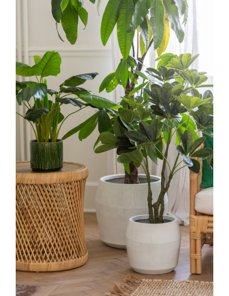 Cache-pot Rond Haut XL en Argile Blanc Motif stries Komakio (Lot de 3) - 6