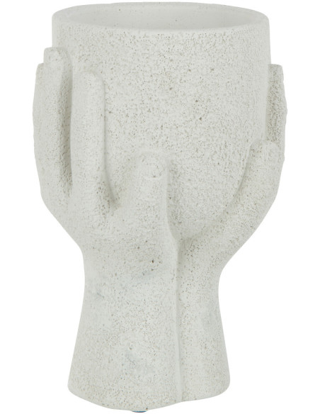 Cache-pot Rond Mains Diamètre 13 cm en Ciment Blanc Hearthia - 1