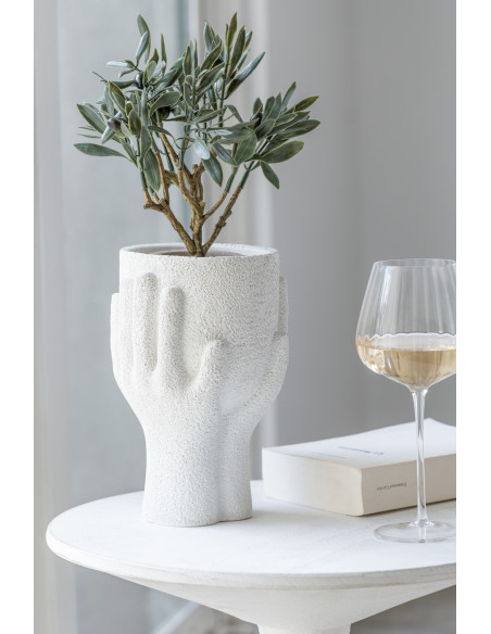 Cache-pot Rond Mains Diamètre 13 cm en Ciment Blanc Hearthia - 2