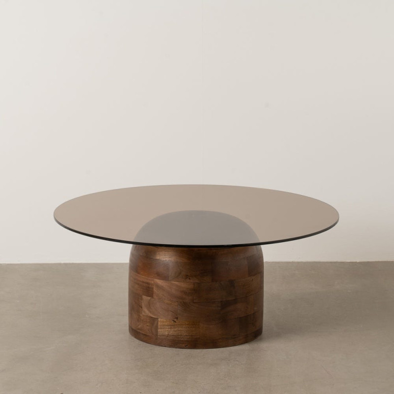 Table basse moderne Ronde en Bois de manguier Verre Transparent Miel Xiara - 7