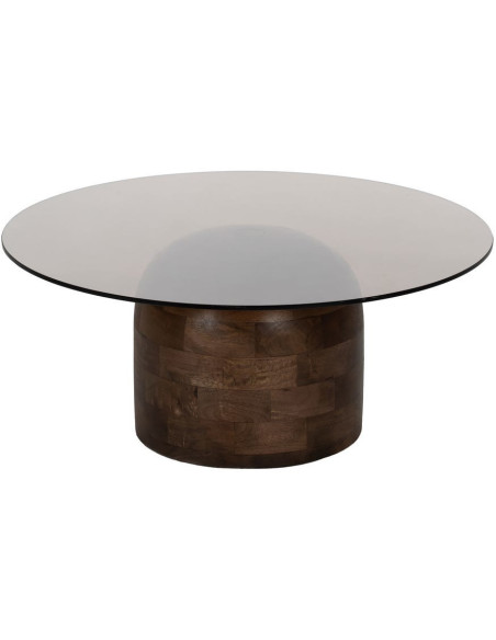 Table basse moderne Ronde en Bois de manguier Verre Transparent Miel Xiara - 1