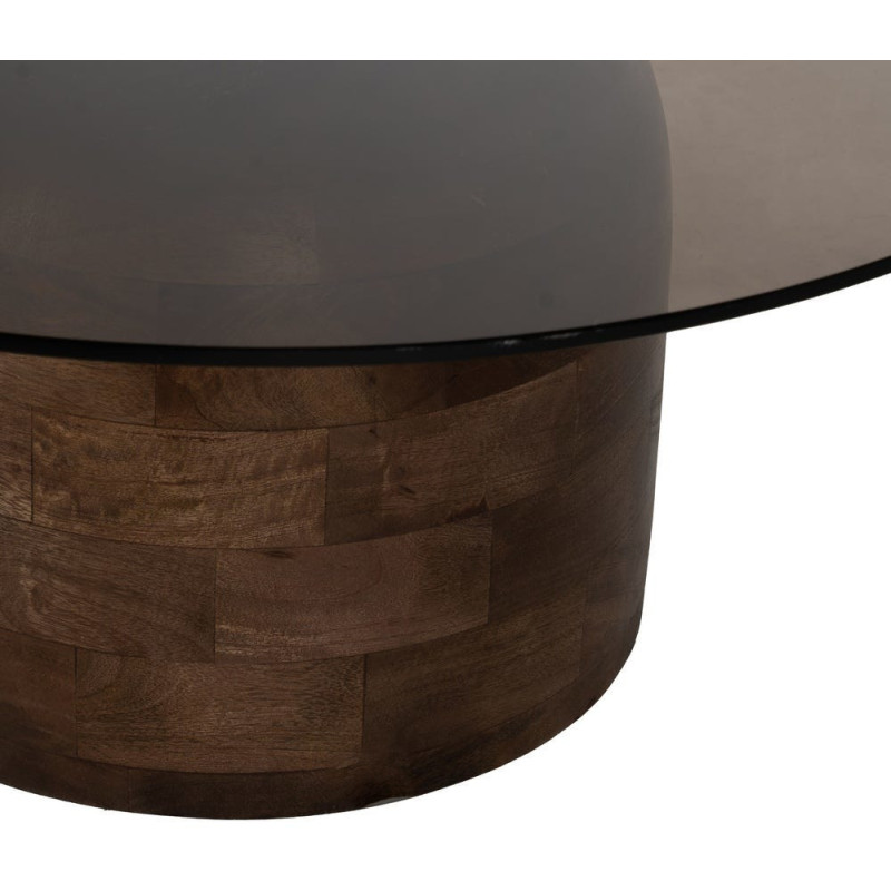 Table basse moderne Ronde en Bois de manguier Verre Transparent Miel Xiara - 6